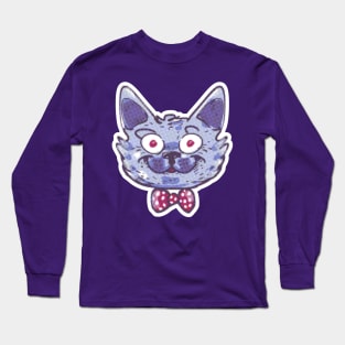 funny cat head with bow tie cartoon halftone dots Long Sleeve T-Shirt